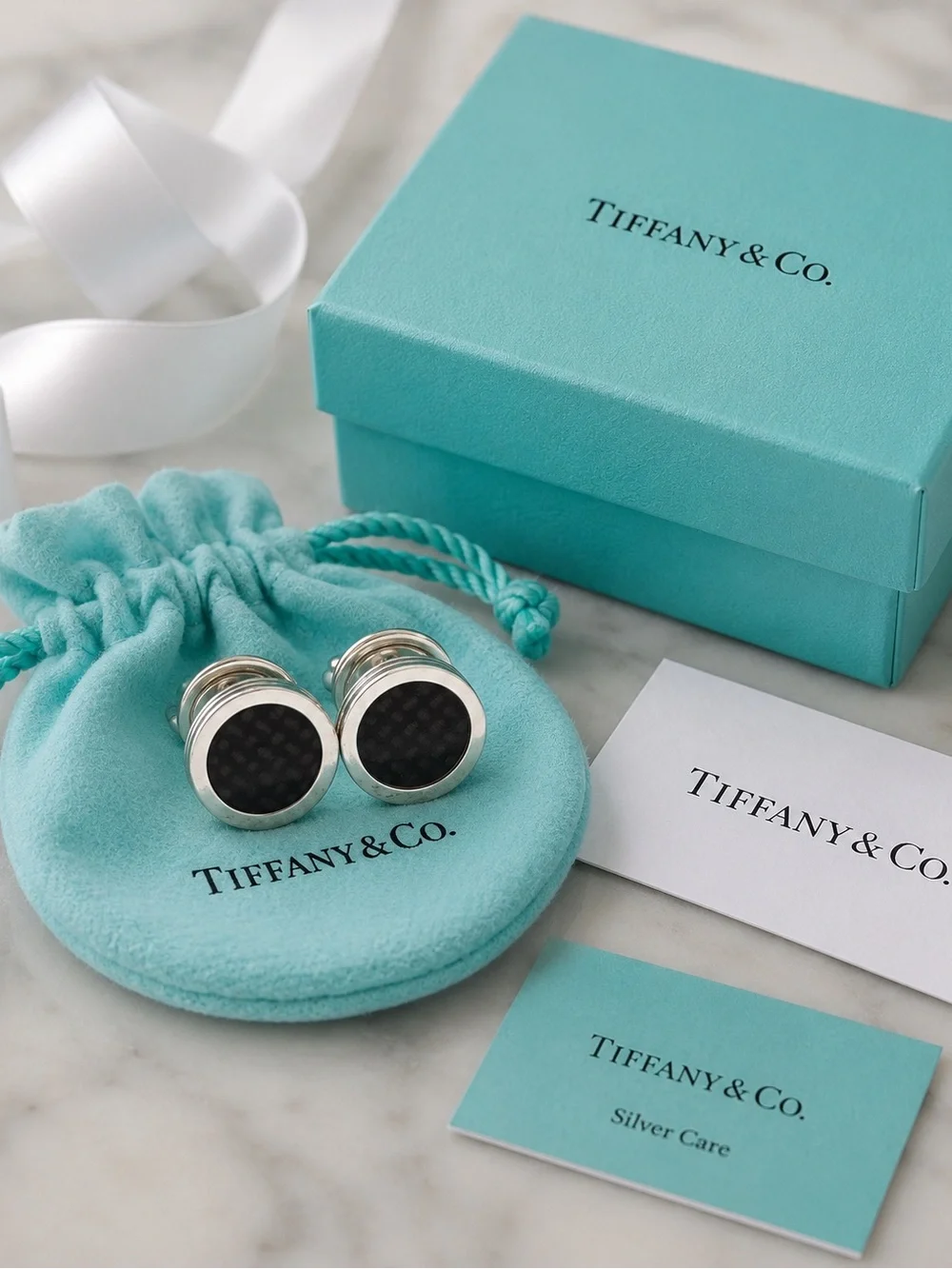 Tiffany & Co. Paloma Picasso Carbon Fiber Sterling Silver Vintage Cuff Links 925